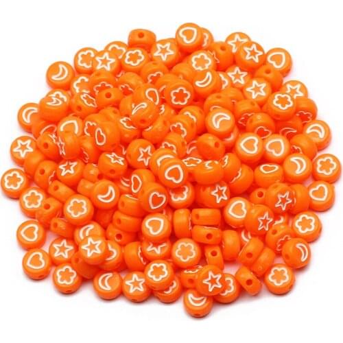 100-500pcs/lot Mixed Orange 4x7mm Round Star/Heart/Moon Pattern Acrylic Spacer Beads For Jewelry Making DIY Accessories