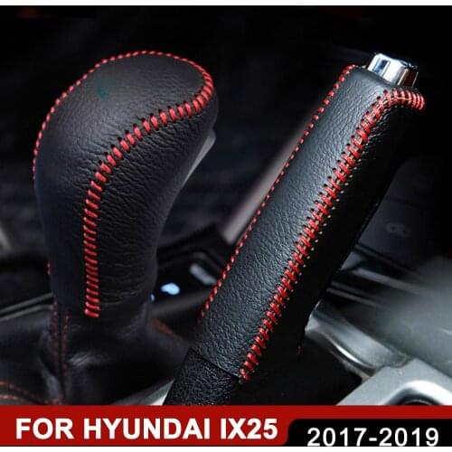 Interior Accessories for Hyundai Creta ix25 2017-2019 Shift Knob Covers Handbrake Cover Leather Hand-Stitched Gear Shift Collars