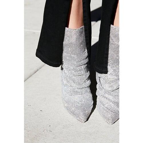 Luxury Rhinestone Cover Women Sexy Ankle Boots 2018 Fashion Pointy Toe Chunky Heel Boots Ladies Slip On Knight Boot Crystal Boot