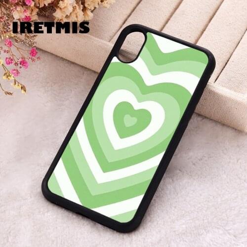 Iretmis 5 5S SE 2020 Phone Cover Case for iPhone 6 6S 7 8 Plus X Xs XR 11 12 Mini Pro Max Silicone Green Illusion Hearts