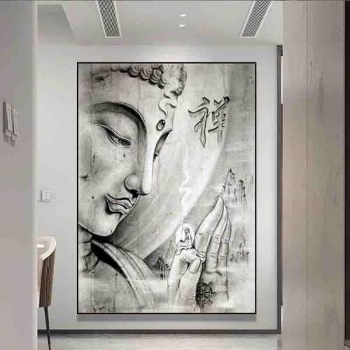 Black and White Canvas on The Wall Art Abstract Classic Buddha Statues Posters Prints Religious Buddhist Art Pictures Wall Decor
