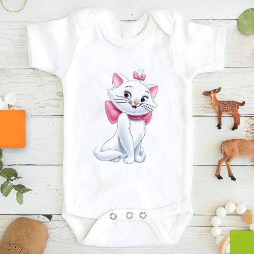 Disney The Aristocats Marie Cat Print Newborn Romper Cartoon Funny Baby Girls Toddler Bodysuits Leisure Fashion Infant Jumpsuit
