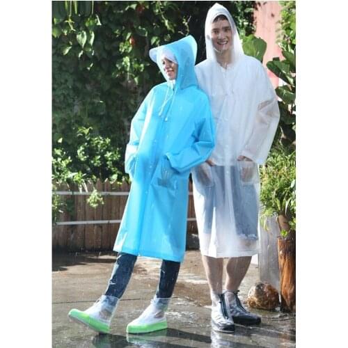 Adult Raincoat Unisex Men Women Rain Jacket Waterproof Rain Poncho with Hood EVA Reusable Trench Solid Outerwear Sport Clothes