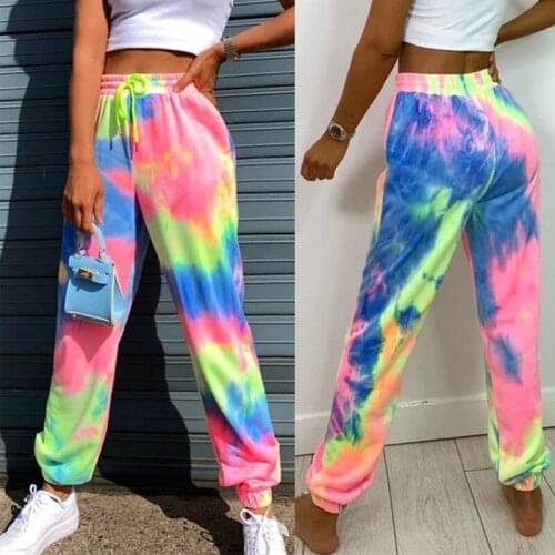 EFINNY Neon Tie Dye Joggers High Waist Long Baggy Pants Women Sweatwear Loose Trousers Female Clothing