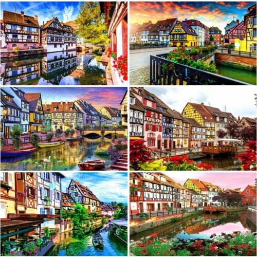 EverShine Diamond Painting Building Rhinestones Art Diamond Embroidery Landscape Cross Stitch River Bead Embroidery Kits Sale