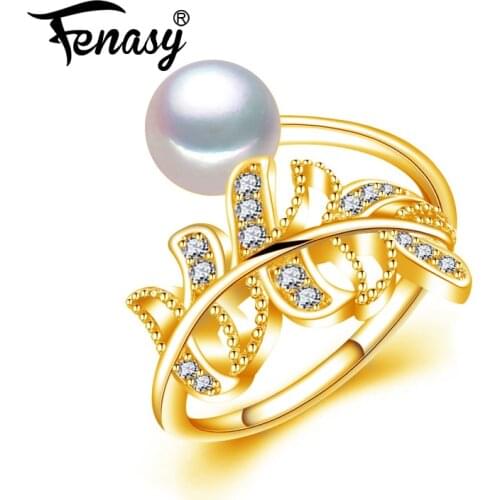 FENASY Natural Freshwater Pearl Rings For Women Bohemian Adjustable Gold Color Ring Female Party Wedding Jewelry