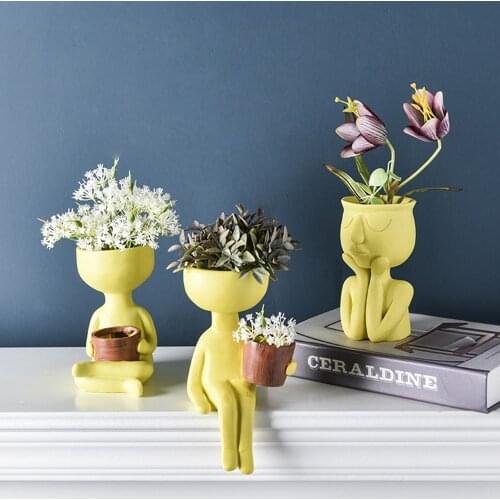 Humanoid Flower Pot Character Sitting Posture Sculpture Vase Plant Container Couple Gift Landscape Ornaments Garden Supplies