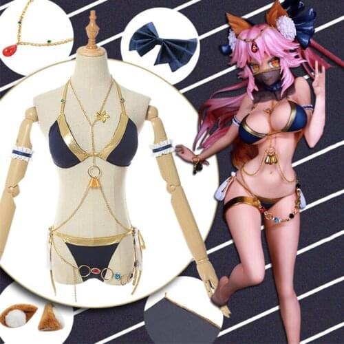 Game FGO Fate Extra Fate Grand Order Cosplay Costumes Tamamo no Mae Cosplay Costume Girls women Clothes bikini swimsuit Adult