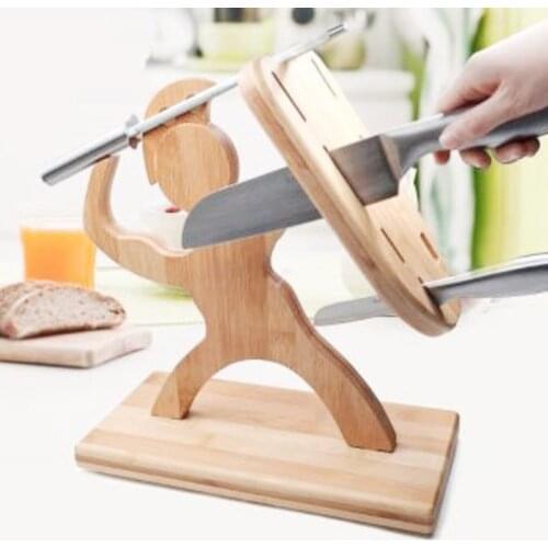 Interesting Handmade Wood Knife Holder Spartan Solider Shape Knife Organizer Kitchen Countertops Storage Home Kitchen Durable
