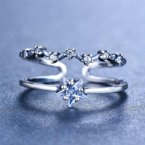 Cute Female Small Star Ring Real 925 Sterling Silver Open Adjustable Ring Promise Wedding Engagement Rings For Women