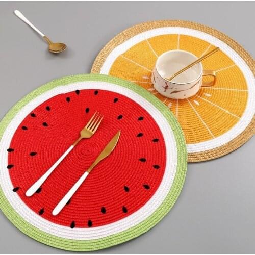 PP Woven Round Placemat Cartoon Fruit Dining Table Plate Mat Bowl Watermelon Lemon Drink Coasters Kitchen Home Decor NJ71907