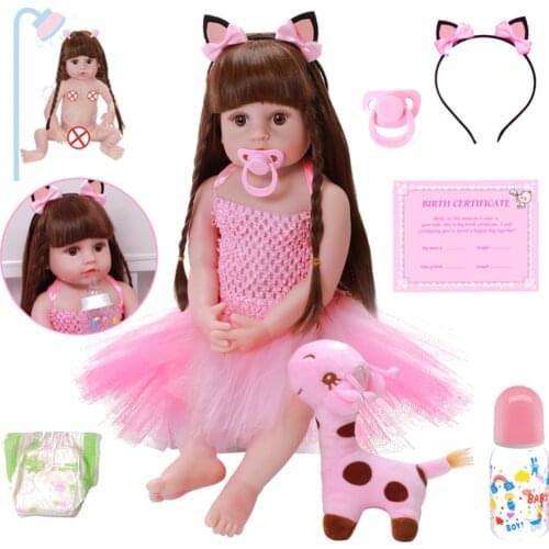 22inch About 56cm Toy Full Body Silicone Baby Water Proof Bath Toy Reborn Toddler Dolls Long Hair Girl Doll Lifelike Soft Touch