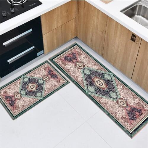 Washable Non-slip Kitchen Mat Persian Style Geometric Print Bedroom Rug Bedside Mat Soft Doormat Entrance Ethnic Decoration