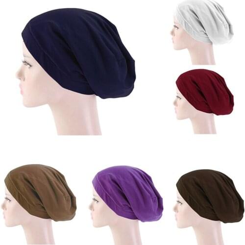 Muslim Hijab Women Satin Lining Chemo Cap Elastic Band Night Sleep Cap Cancer Chemo Beanies Cap Headwear Hair Accessories