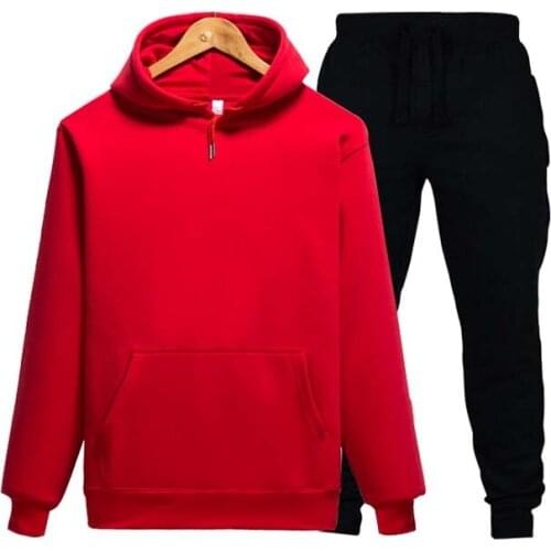 Winter hoodies suits men fashion Fleece red hoodie black Brand pants Casual Jogger suit tracksuit sweatshirt woman pullover