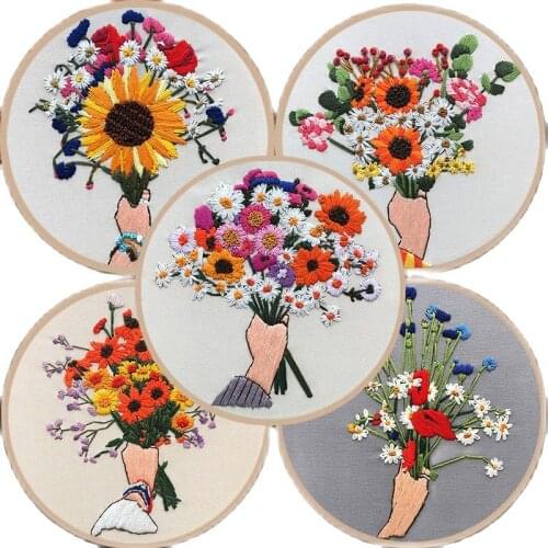 Embroidery Kits DIY Embroidery Set Flower Needlework Embroidery Cross Stitch kits for Beginner DIY Art Sewing Crafts