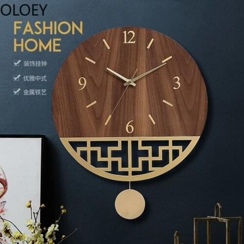 Solid Wood Wall Clock Large Wood Pendulum Clocks Wall Living Room Chinese Watch Home Creative Wall Clock Modern Design Japenese
