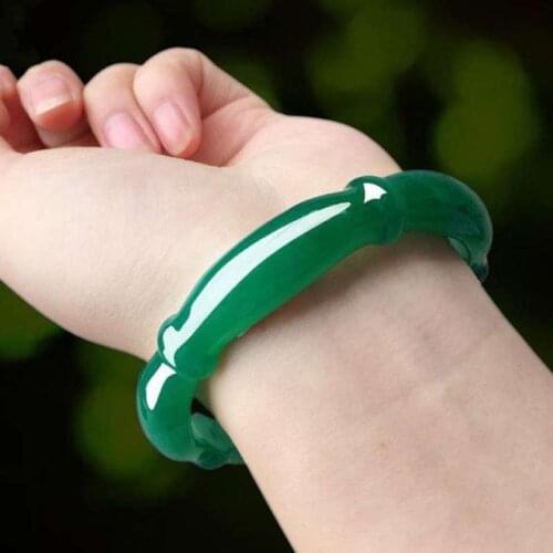 Natural Green Chalcedony Hand-carved Bamboo Bracelet Fashion Boutique Jewelry Female Green Agate Beauty Bracelet