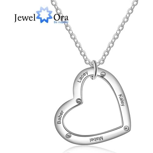 Personalized Engrave 1-4 Name Necklaces for Women Romantic Heart Necklaces & Pendants Anniversary Family Gift(JewelOra NE103166)