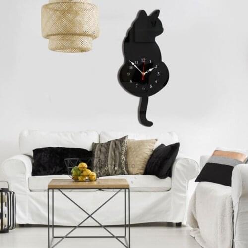 Lovely Wall Clock Tail-wagging Cat Design Clock Cat Pendulum Clock for Home Living Room Decor Wall Bedroom Ornaments