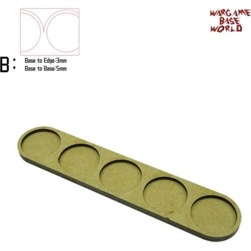 Wargame Base World - Movement Tray - 5 bases 32mm round - Single line Shape MDF