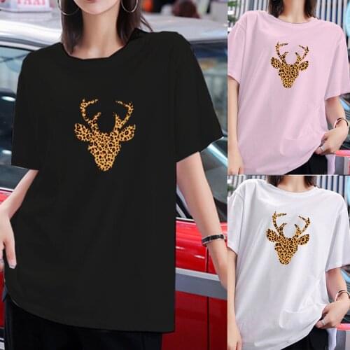 Mujer camisetas Womens Summer Top Short Sleeve T-Shirt Casual All-match Tees Shirt Round Neck Sweatshirt Antelope Print Pullover