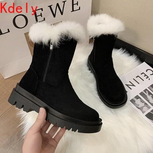 Rimocy Faux Fur Winter Snow Boots Women 2020 Thicken Plush Chunky Ankle Boots Female Non-slip Zipper Platform Shoes Woman Botas