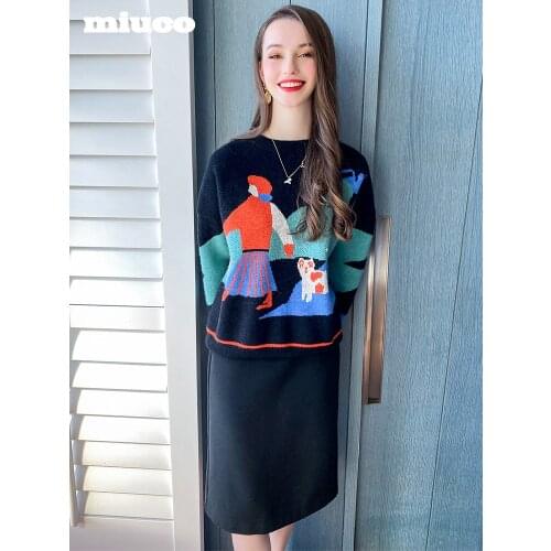 Art jacquard sweater+Womens high waist one step skirt knitted suit 2021 Spring new High Quality Top Quality