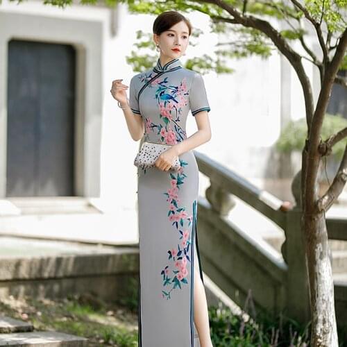 Plus Size 5xl Women New Long Fork Embroidery Elegant Qipao Retro Chinese Traditional Short Sleeve Sexy Cheongsam Show Dress
