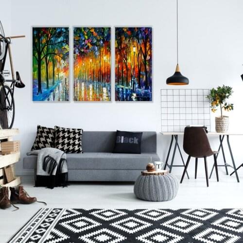 3PCS/Set Canvas Paintings Triptych Hand Painted Street Scenery Paintings Modern Home Decor Wall Art Picture Landscape Decoration