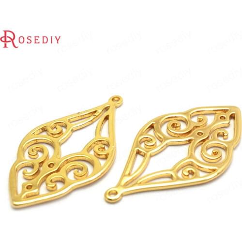 37008)8PCS 27x15MM 24K Gold Color Brass Feather Charms Pendants High Quality Diy Findings Accessories Jewelry Making Supplies