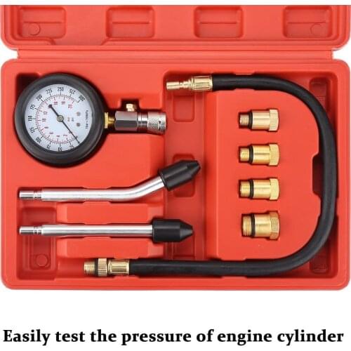 8pcs Engine Cylinder Compression Tester Kit Automotive Tool Gauge,Cylinder Compression Gas Engine Pressure Test kit,0-300PSI