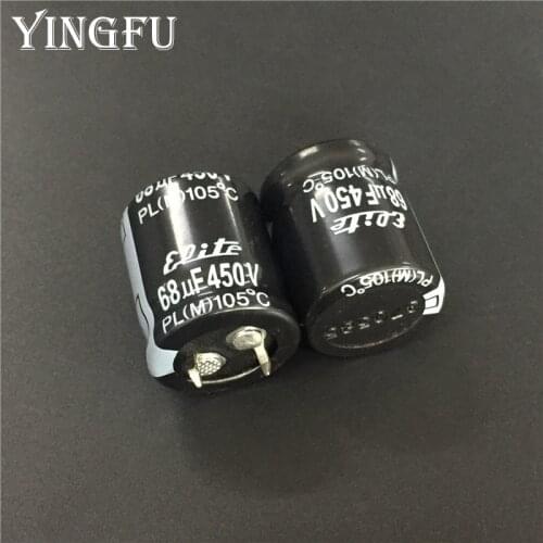 2pcs/Lot 68uF 450V Elite PL Series 22x25mm 450V68uF Snap-in PSU Aluminum Electrolytic capacitor Good Quality