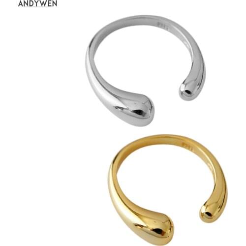 ANDYWEN 925 Sterling Silver 2020 Gold Open Bangle Resizable Rings Women Adjutsable Plain Ring Jewelry Fashion Party Statement