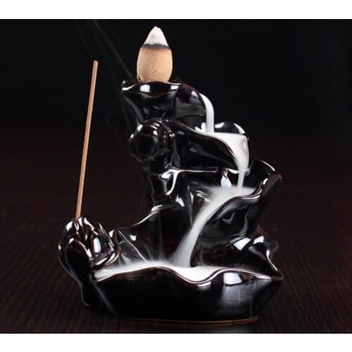 Smoke Backflow Incense Burner Ceramic Incense Sticks Holder Cone Incense Base Buddhist Ornaments Dual-purpose Lotus Censer