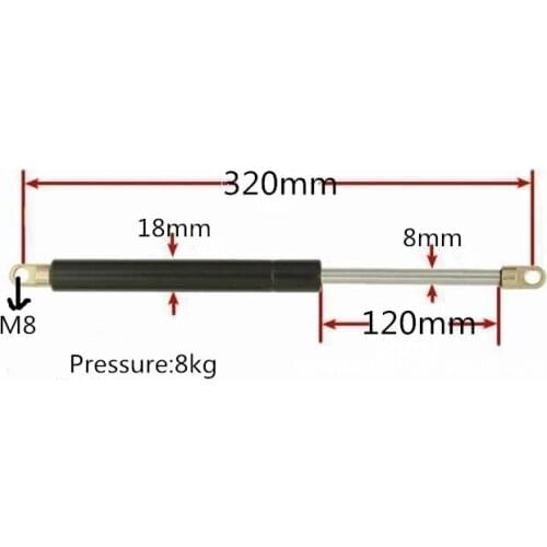 Automotive 120mm Stroke 8Kg 17.6lb Force Ball Gas Strut Shock Spring Lift Prop M8 Hole Diameter Gas Spring