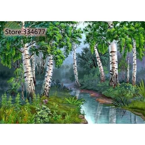 Birchwood Green tree forest Top Quality Cross Stitch Kits 14CT Unprinted Counted Sewing kit Embroidered Handmade Home Decor