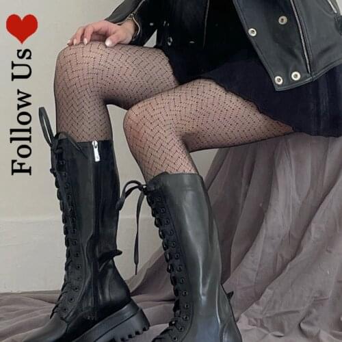Gothic Cool Boots Stockings Women Sexy Bottoming Lace Hollow Water Ripple Fishnet Pantyhose Black Tights Accessories Dress