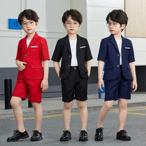 2021 Summer Wedding Boy Costume Blazer Shorts Formal Suits for Children Tuxedo Gentleman Kids Dress Sets Party Dress Clothes