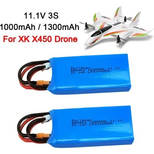 For XK X450 Drone Battery 3S 11.1V 1000mAh 1300mah 20C Lipo Battery for XK X450 FPV RC Airplane Fixed Wing Helicopter Aircraft