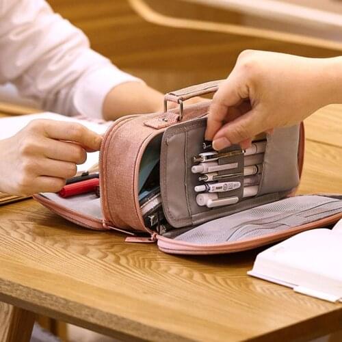 Large Capacity Double Layer Pencil Case Canvas Portable Storage Bag Make Up Pouch Stationery School Supplies Exquisite and Durab