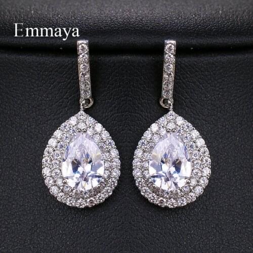 Emmaya Female Luxury Crystal Zircon Stud Earrings 3 Colors Wedding Jewelry Big White teardrop Earrings For Women