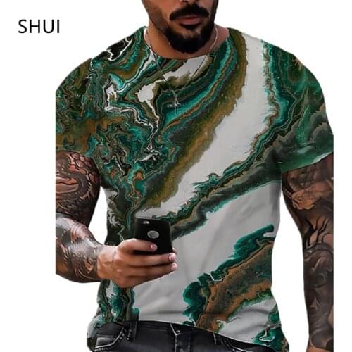 NEW Mens 3D Printed Water Ripple Pattern Printed Shirt Niche Casual Loose Round Neck Harajuku ShortSleeves Tee Shirt Oversize