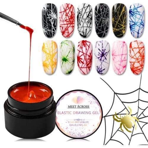 MEET ACROSS Nail Wire Drawing Gel Polish Creative Point To Line Painting Gel Polish Spider Thick Elastic Paint 5ml