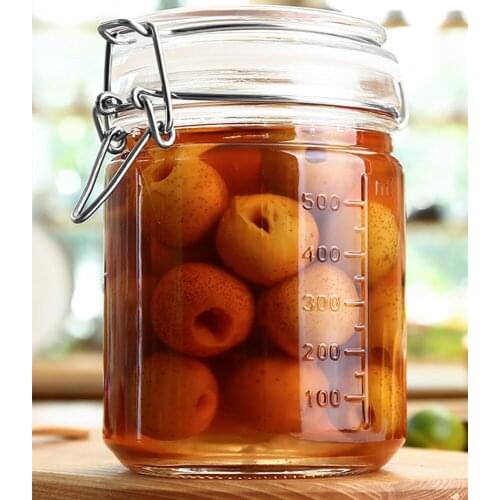 Sealed jar glass jar with lid food storage household green plums pickled honey lemon wine jar 500ml