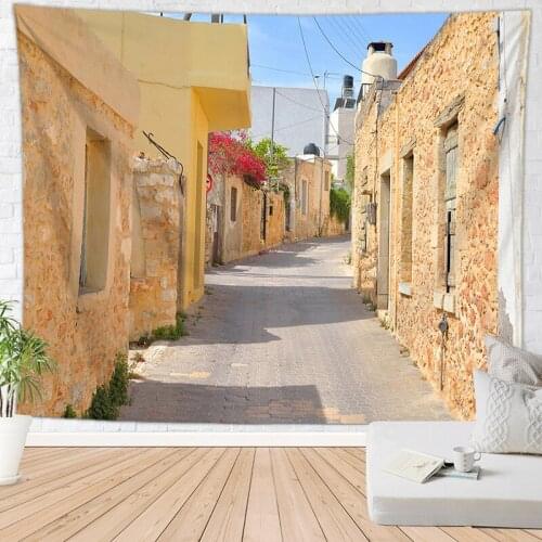 Landscape Tapestry Blue Sky and Town Scenery for Livingroom Photography Wall Decor
