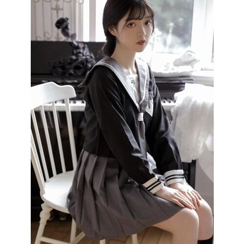 JK Uniform Skirt Genuine Student Bad Female Cute Navy japanese school uniform school girl uniform sailor shirt school skirt