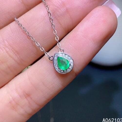 KJJEAXCMY fine jewelry 925 Sterling Silver inlaid natural emerald Womens fashion simple water drop GEM PENDANT NECKLACE support