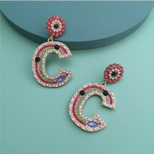 JUJIA Classic Design Full Rhinestone Earrings For Women Statement Jewelry Bohemian Letters Drop Dangle Earring Party Gift