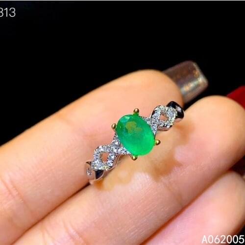 KJJEAXCMY fine jewelry 925 sterling silver inlaid natural adjustable Emerald Female new ring lovely Support test with box